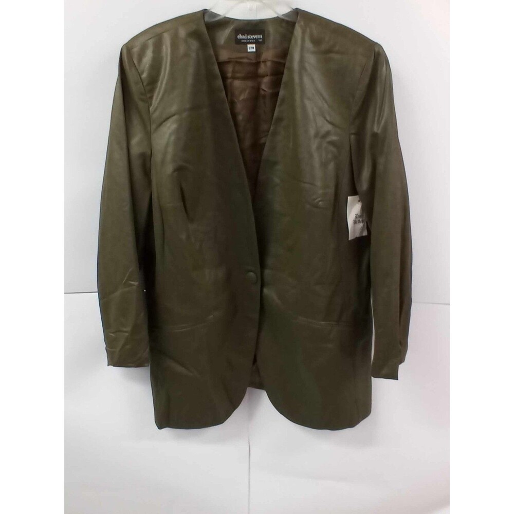 Chad Stevens Women’s Olive Green 3Piece Faux Leather Suit Jacket Pants Skirt 22W